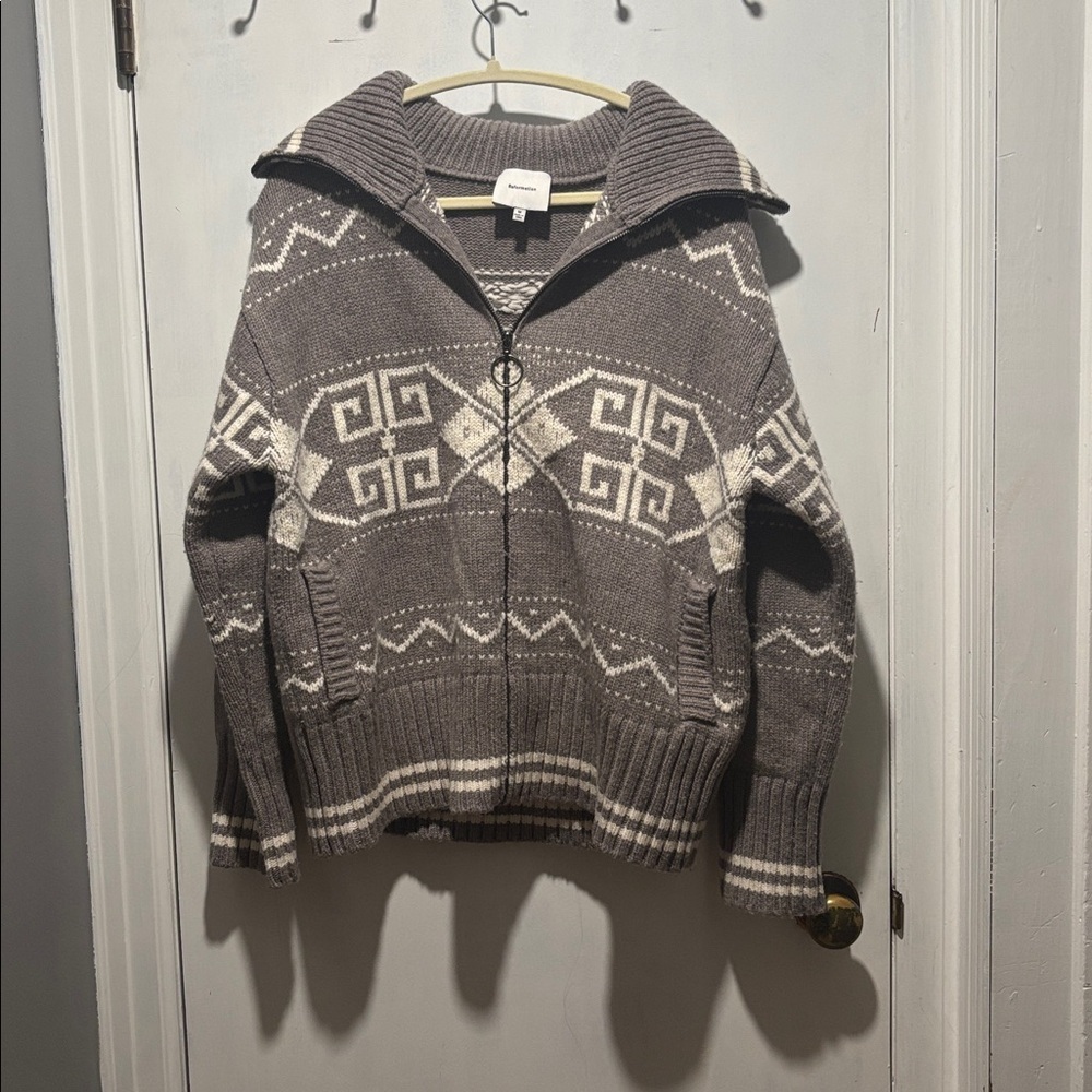 REFORMATION Mariposa wool western print zip up cardigan sweater